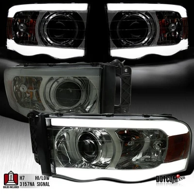 Fit 2002-2005 Dodge Ram 1500 2500 3500 Smoke LED Tube Projector Headlights 02-05 Foto 1 de 4