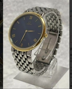 OMEGA DeVille Gold Blue Roman Quartz Mens Watch JAPAN Used Running F/S - Picture 1 of 10