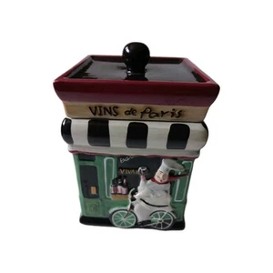 Parisian Square Rectangle Canister Vin De Paris Cookie Jar - Picture 1 of 6