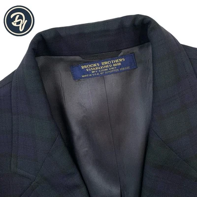 Mint! 42 R Brooks Brothers Black Watch Plaid Hopsack Gold Button Blazer Made USA - Image 1 of 4