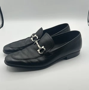 Salvatore Ferragamo Flori 2 Gancini Loafers Black Leather Men's Size 11.5 - Picture 1 of 12