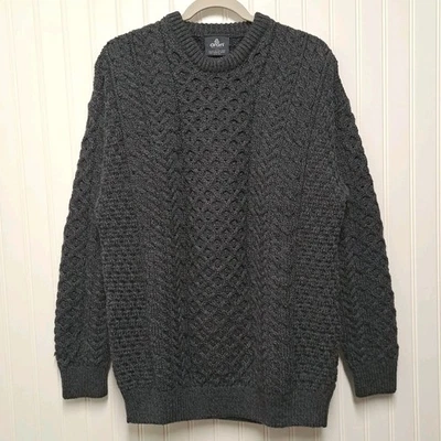 Aran Ireland Sweater Mens L Gray 100% Merino Wool Chunky Knit Fisherman Crew EUC - Image 1 of 4