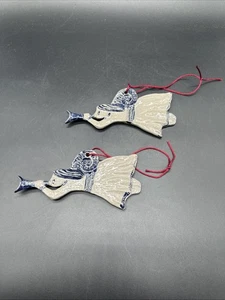 2 Angelo in ceramica Rowe Salt Works vintage 1992 con corno decorazioni natalizie 6,5" - Foto 1 di 8