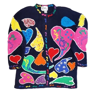Lilly Pulitzer Beaded Heart Cardigan Sweater Size L Retro Bright Colorful *Read - Picture 1 of 20