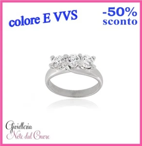 ANELLO TRILOGY ORO BIANCO DIAMANTE NATURALE E VVS 0.75 CARATI CERTIFICATO - Foto 1 di 4