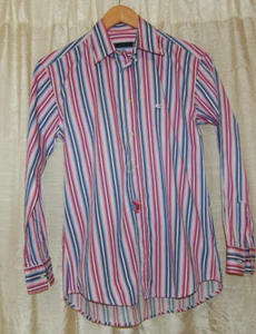 Camisa con botones ETRO para niños talla 14 joven a rayas algodón rosa azul blanco logotipo - Imagen 1 de 10