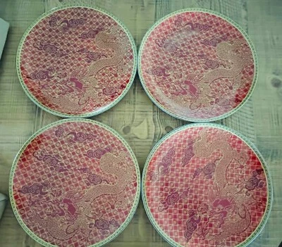 Williams Sonoma Año Nuevo Lunar Platos de Cena Dragón Juego de 4 Rojo y Dorado Nuevo Foto 1 de 2