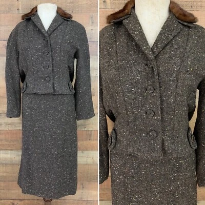 Vintage 1940’s 1950’s Flecked Wool Matching Two Piece Skirt Jacket Suit Sz S/M - Image 1 of 4