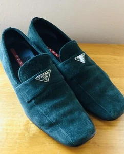 PRADA Signature Hunter Forest Green Suede Leather Slip On Loafers Shoes Size 38 - Picture 1 of 11