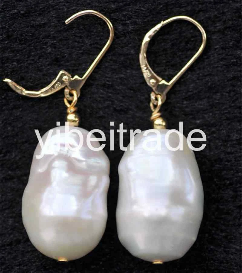 White Baroque 20mm Reborn Keshi Pearl Dangle Earring 14k gold  - Image 1 of 1