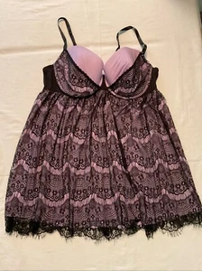 Cacique Babydoll Nightie Lingerie Lt Purple w/ Black Lace Plus Size 22/24 3X - Picture 1 of 9