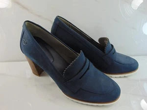 TIMBERLAND ORTHOLITE (NEW) WOMENS NAVY SUEDE LEATHER 3 1/4 HIGH PENNY LOAFER 9 M - Picture 1 of 9