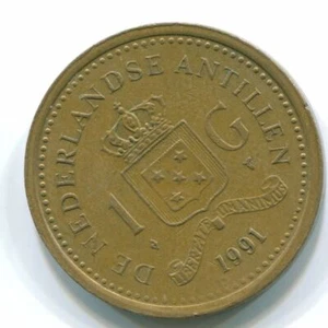 1 GULDEN 1991 NETHERLANDS ANTILLES Aureate Steel Colonial Coin #S12121C - Picture 1 of 3