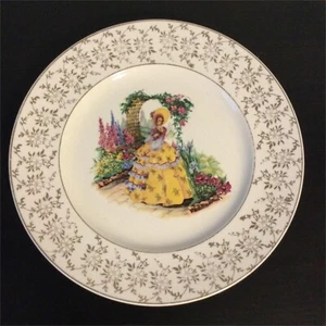 VINTAGE Kirklands Etruria Embassy Ware Plate Yellow Crinoline Lady in Garden - Picture 1 of 5
