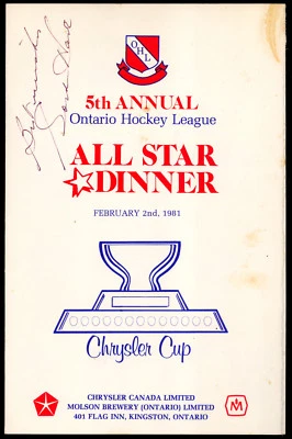 1981 OHL ALL STAR PROGRAM TERRY CRISP LARMER  TANTI RC AUTOGRAPH BY Gordie Howe  - Image 1 of 4