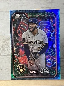 2024 Topps Holiday Devin Williams Blue Rainbow Foil #H129 Brewers Card - Picture 1 of 3