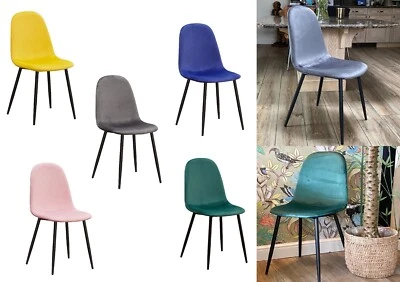 Moderner Esszimmerstuhl modern handgefertigt Velours Stoff & Stahl Eiffel Beine - Bild 1 von 4