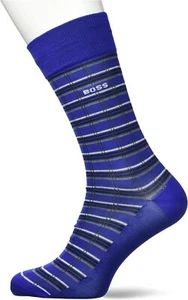 Hugo BOSS Calcetines de Vestido Algodón Suave 7-13 Un Par Hecho en Italia Para Hombre Azul Rayas - Imagen 1 de 4