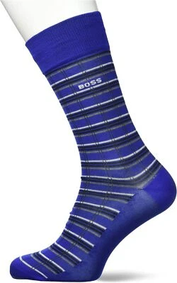Hugo BOSS Dress Socks Soft Cotton 7-13 One Pair Made Italy Men's Blue Striped - Image 1 of 4
