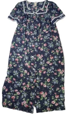 ARIA Azul Marino con Floral A Presión Bata Larga Abrigo Mezcla Algodón Talla Pequeña 8-10 Foto 1 de 4