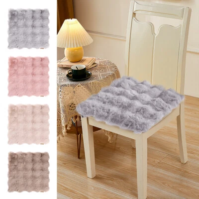 Soft Fluffy Faux Fur Dining Chair Seat Cushion Pad Plush Rug Carpet Mat Winter - Image 1 of 4