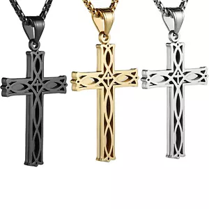 Para hombre Acero Inoxidable Infinito Cruz Celta Nudo Irlandés Colgante Cadena - Imagen 1 de 14