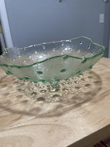 Green Hobnail Recycled Glass Fruit Bowl Footed 9 Inches Across - Picture 1 of 5
