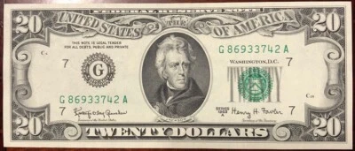 1963 A,G Block $20 Federal Reserve Note, Never Been Circulated, No Fold Or Tear  - Image 1 of 4