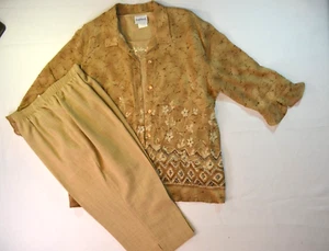 Bon Worth Women's PM Beige Floral 3-piece set Tank Blouse, Crop Bermuda Pant NWT - Picture 1 of 24