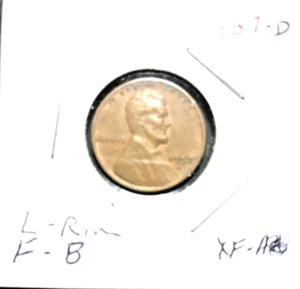 1957 D Lincoln Weizenpenny gefüllt "B" in Freiheit + L auf Felge Fehler im Umlauf - Bild 1 von 6