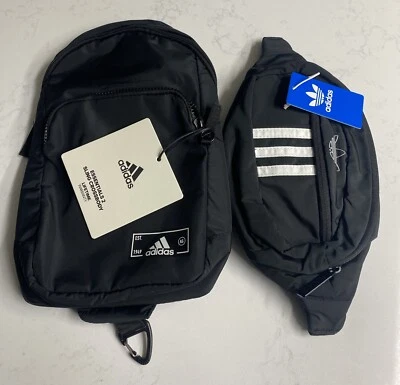 adidas Sling Crossbody Waist Pack Original National Black White Three Stripes - Image 1 of 4