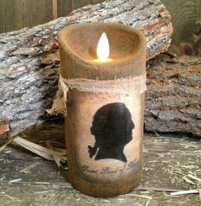 NEW Primitive Early American G. WASHINGTON Flameless Pillar Candle W/ Remote - Picture 1 of 10