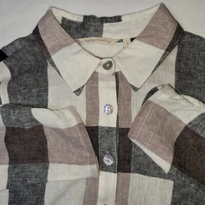 Soft Surroundings Size Small Carreaux Plaid Linen ButtonUp Shirt Zip Back - Picture 1 of 14