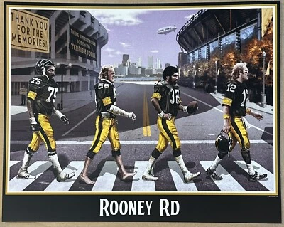Foto litográfica de los Pittsburgh Steelers Rooney Road 16x20 Greene Lambert Harris Bradshaw Foto 1 de 4
