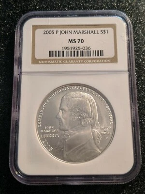 2005 P CHIEF JUSTICE JOHN MARSHALL COMMEMORATIVE SILVER DOLLAR NGC MS70 - Image 1 of 3