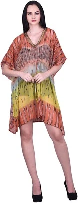 Túnica corta de gasa caftán cuello en V cubierta L-33" Foto 1 de 3