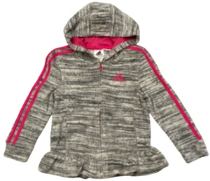 Adidas Hoodie Girls 6X Ruffle Bottom Full Zip Embroidered Logo Pink 3 Stripe Fun - Picture 1 of 12