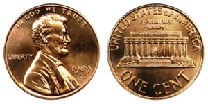 1989 D - Lincoln Memorial Penny - BU - Picture 1 of 1