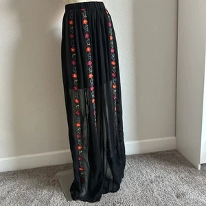 Bebe Floral Embroider Maxi Skirt Size S Black $129 Retail NWT - Picture 1 of 7