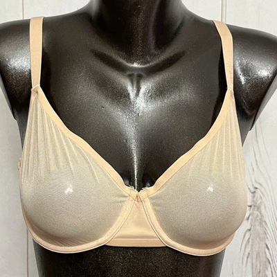 Sutiã Aerie Smoothez 34DD malha transparente marquisette sem costura bege - Imagem 1 de 4