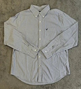 American Eagle Shirt Men's LG Blue n White Stripe Classic Fit Long Sleeve Button - Picture 1 of 11