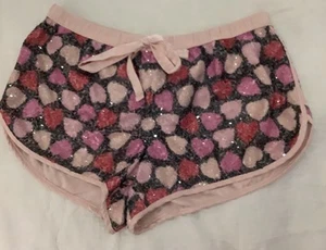 Victorias Secret Sequin Pajamas Shorts Pastel Heart Drawstring Lined Size Small - Picture 1 of 5