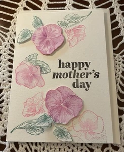 Watercolor Greeting Card By Joy Delaurelle Mother’s Day 3D Flowers 5x7 - Picture 1 of 3