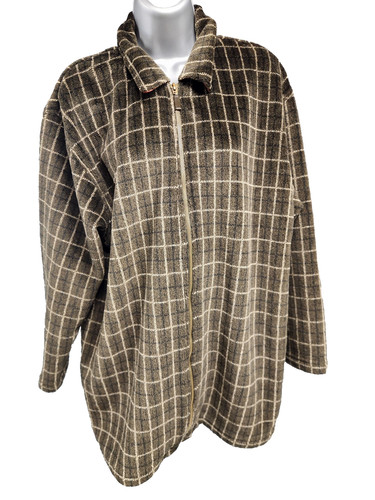 VETEMENTS Giacca Liz Claiborne donna marrone medio a quadri full zip colletto pullover accogliente