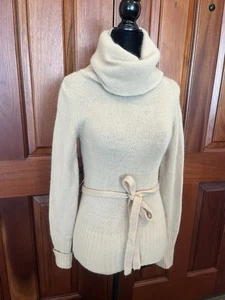 VTG 1970s ROSIE PELICAN Khaki Angora LambsWool Blend Sweater Belted Sz M - Picture 1 of 9
