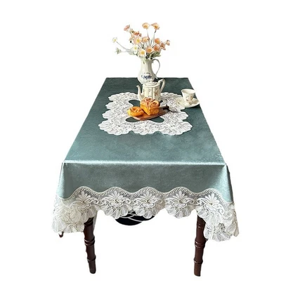Elegant Home Accessory Flannel Tablecloth Lace Trimmed Tablecloth Easy To Use - Image 1 of 4
