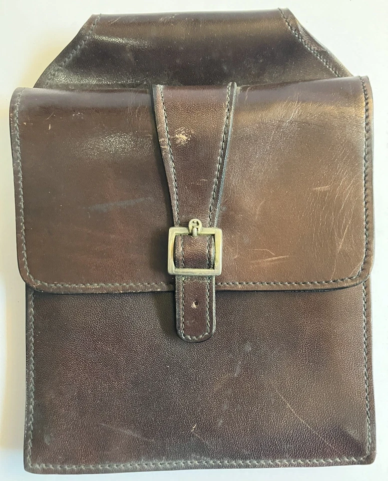 Vintage ETIENNE AIGNER Europe Slim Leather Belt Bag Pouch Dark Brown 7.75" X 6" - Image 1 of 4