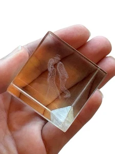 Fermacarte cubo vetro inciso vintage coppia supporti artistici su angolo piccolo decoro - Foto 1 di 3