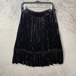 Goth Crushed Velvet Midi A-Line Skirt 10 Tiered Witchy Charcoal Gray Grunge - Picture 1 of 7