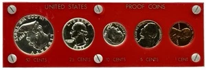 1957 Proof United States 5 Coin Set Red Capital Holder - Picture 1 of 2